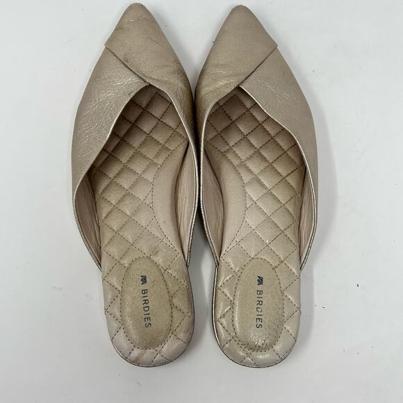 Birdies The Swans Flats Womens 8 Slip On Shoes Metallic  Gold Leather Pointed - Picture 5 of 8